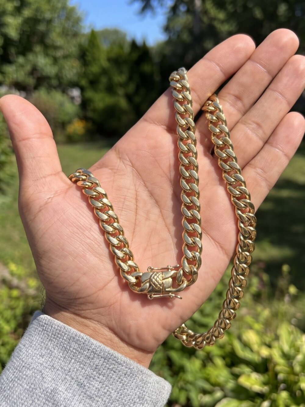 Mens Gold Chain Miami Cuban Link 8mm 20 Inch 18K Gold Plated Box Clasp